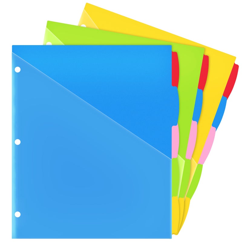 WOT I Durable 5-Tab Binder Dividers with Clear Pocket - 3 Sets, Reusable Plastic Dividers for 3 Ring Binder, 5 Vibrant Colors, Tear-Resistant, Total 15 Tabs (School & Office Supplies) - Image 1